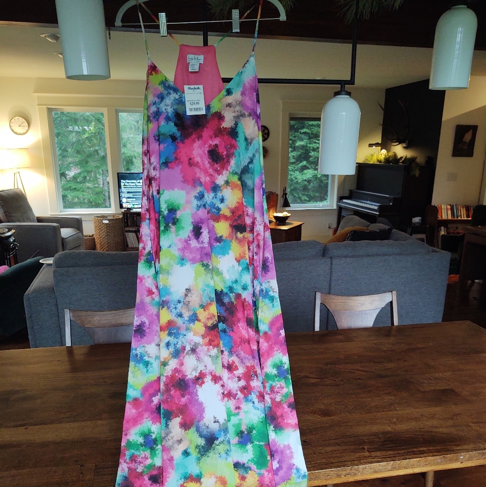 Nicole Miller floral, silky, and strappy maxi sundress, size XL.